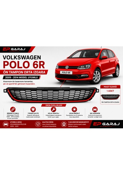 Volkswagen Polo 6r 2009-2014 Model Uyumlu Ön Tampon Orta Izgarası