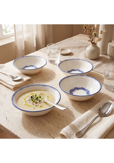 Güral Yaprak Desenli 14 Cm 4lü Porselen Çorba Ve Salata Kasesi Seti Çok Renkli