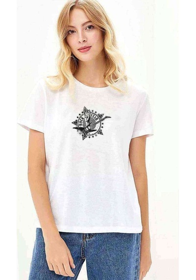 Rock Star Metal Rock Baskılı Beyaz Kadın Tshirt