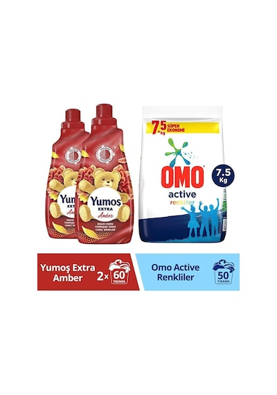 Yumoş Yumuşatıcısı Amber 1440ml 2adet Omo Active Fresh Toz Çamaşı 3'lü Set