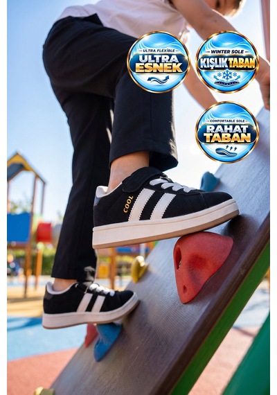 Cool Siyah Cırt Bantlı Unisex Çocuk Yürüyüş Ve Spor Ayakkabı Sneaker Coop F