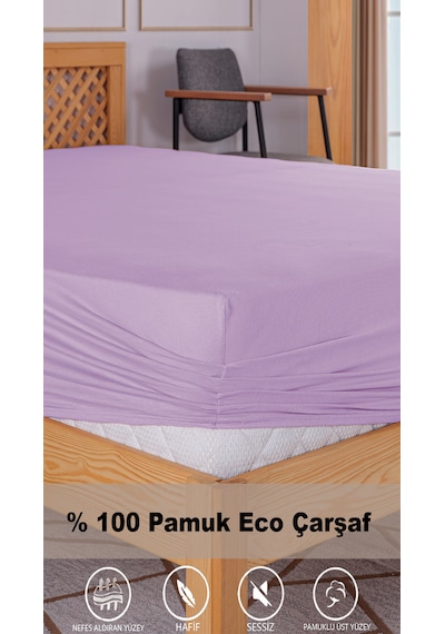 Penye Lastikli Çarşaf, 160 200 Çift Kişilik %100 Pamuk Örme Kumaş, 145 Gr/m² Lila