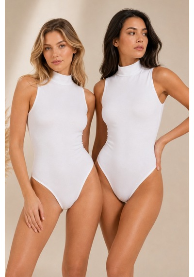 Loule Kadın 2'li Beyaz %95 Pamuklu Dik Yaka Kolsuz Alttan Kancalı Body