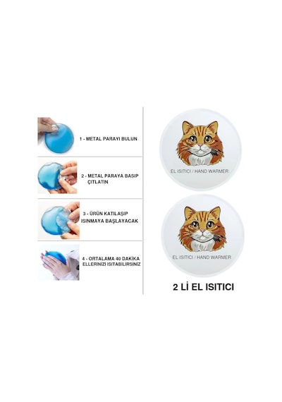 Sıa 2 Adet Kahverengi Kedi Cep Sobası,el Isıtıcı,sıcak Su Torbası Pvc 10x9,5cm Çok Renkli