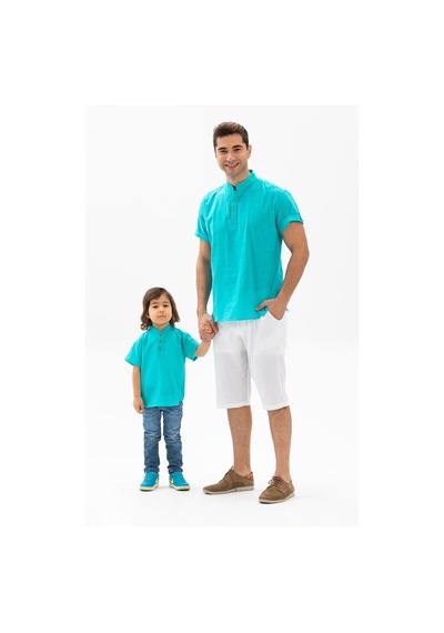 Eliş Şile Bezi Kısa Kol Şile Bezi Bodrum Erkek Çocuk Tshirt Turkuaz 3054