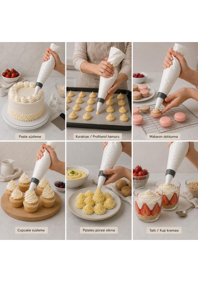 Dolly Krema Süsleme Seti Şırınga Formu Ve Krema Torbası Formu Varyasyonlu, Değiştirilebilir Uçlu, Pasta, Cupcake, Kurabiye, Tatlı Ve Dolgu Süsleme Aparatı Krema Torbası