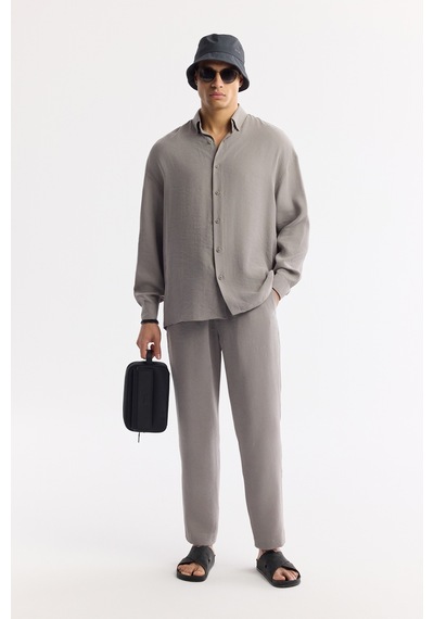 Avva Erkek Nardo Gri Alttan Britli Yaka Soft Touch Oversize Fit Gömlek A51y2168