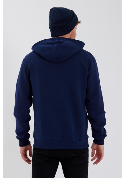 Polostate Erkek Fermuarlı Kanguru Cep 3 İplik Sweatshirt Lacivert