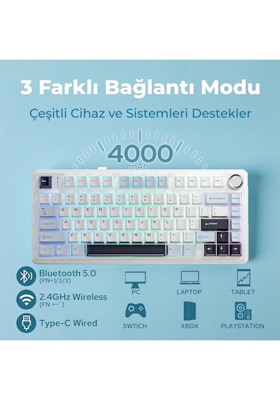 Aula F75 Mekanik Rgb Tkl Ice Vein Switch Kablosuz Makrolu Hot Swap Klavye Lacivert