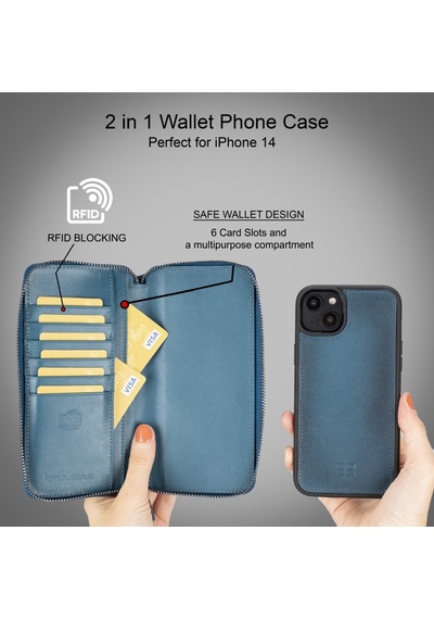 Bouletta Apple Uyumlu iPhone  14 Deri Zip Kılıf BRN4EF