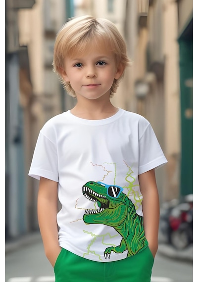 Fyk Kids Gözlüklü Dinazor Baskılı Erkek Çocuk Alt-Üst Takım - Yeşil
