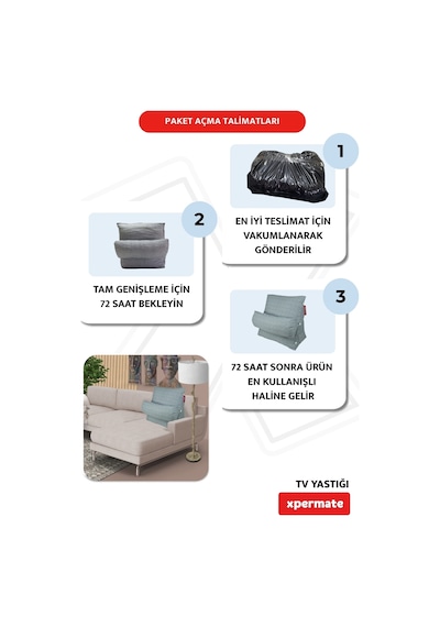 Xpermate Sırt, Bel, Boyun Destekli TV Okuma Yastığı Ameliyat Sonrası Mavi