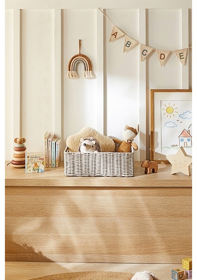 Ocean Home Textile Çocuk Odası Yıkanabilir Gri Pp Rattan Sepet 36 X 26 X 12 Cm