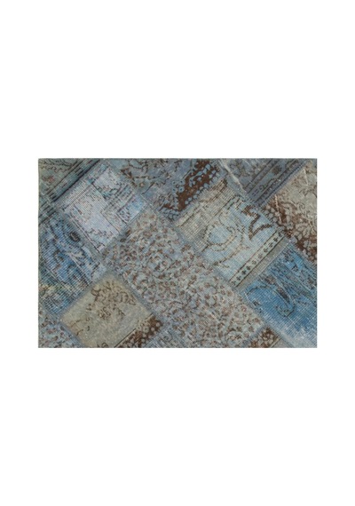 El Dokuması Patchwork Vintage Yün-pamuk Mavi Halı 21581 160 X 233 Cm