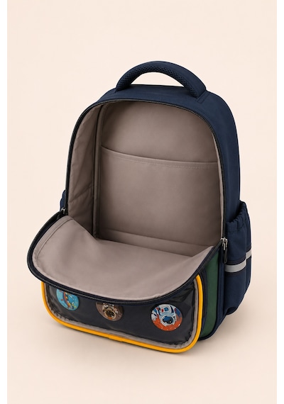 Ccs Kids İlkokul Okul Çantası 3'lü Set Beslenme Çantası Kalemlik Erkek Çocuk Lacivert Sarı Ortopedik