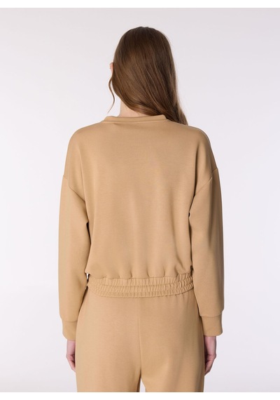 Mustang Bej Kadın Bisiklet Crop Baskılı Sweatshirt M4wl-swt-1013