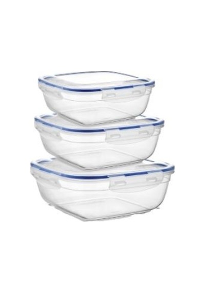 Asude Asd030 Kare Sızdırmaz Şeffaf Saklama Kabı Seti 3'lü 500-900-1500 Ml Çok Renkli