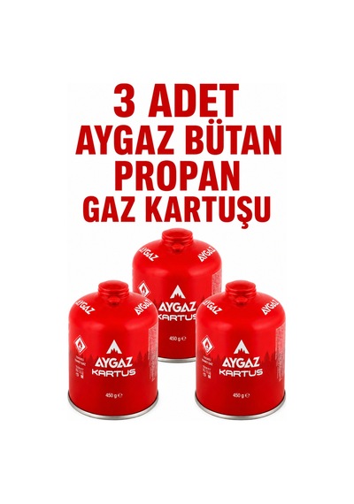 Gaz Kartuşu Bütan Propan Karışımlı Kamp Ocağı Kartuşu 3 Adet 450 G Kırmızı