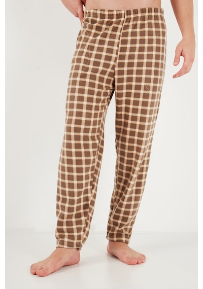 Buratti Kareli Düğmeli Hakim Yaka Yumuşak Dokulu Polar Pijama Takımı Erkek Pijama Takımı 6097023 Camel