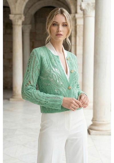 Sayzen Your Shine Dantel Desenli Gold Düğmeli Basic Ceket Shn-2602-tg Mint