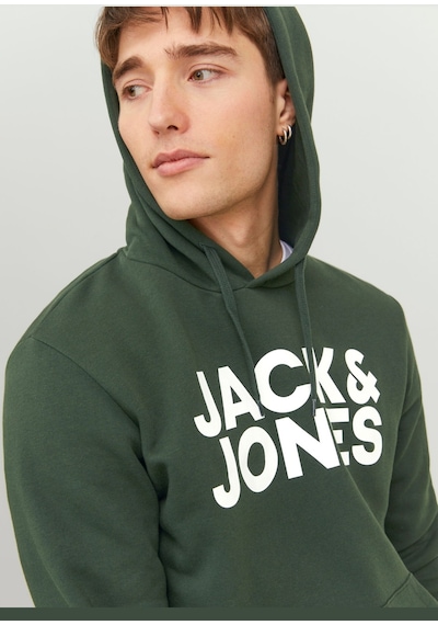 Jack & Jones Kapüsonlu Logo Baskili Sweatshirt - Corplogo 12152840 Mountain View Gri