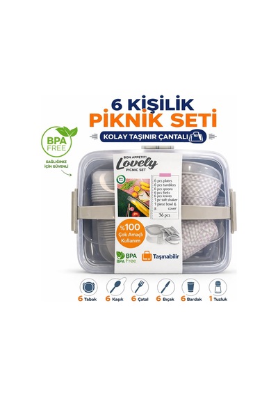 Lovely Piknik Seti 6 Kişilik 32 Parça Krem