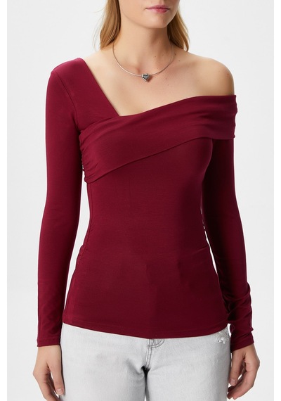 Ritnice Kadın Fuse Omuz Katlamalı Bordo Bluz Bordo
