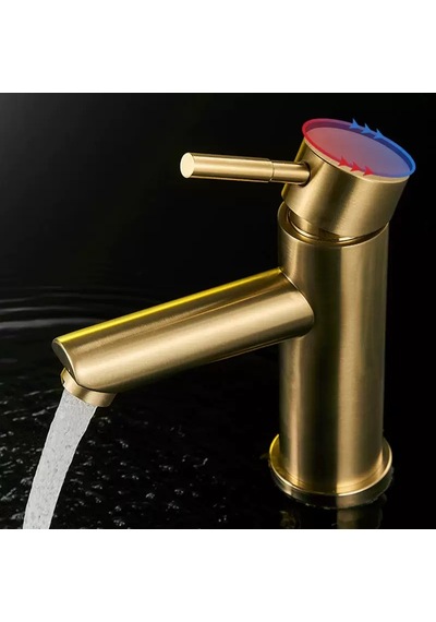 Alfas Lavabo Bataryası Mat Gold Fırçalı Altın 304 Paslanmaz Aç Kapa Banyo Bataryası Leke Tutmaz Mat Altın