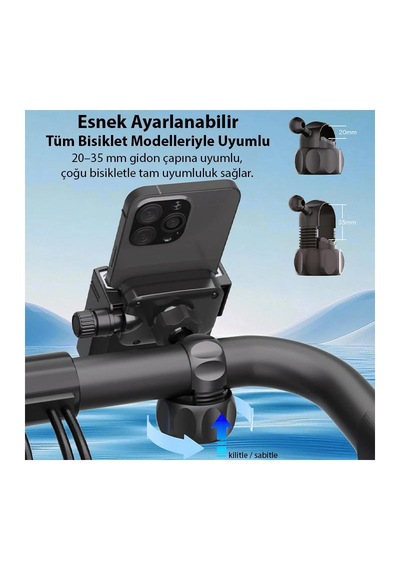 Cr07 Telefon Tutucu Cross Arazi Sürüşleri İçin Motor Motosiklet Dağ Bisikleti Gidon Montajlı Kilit Mekanzimalı Siyah