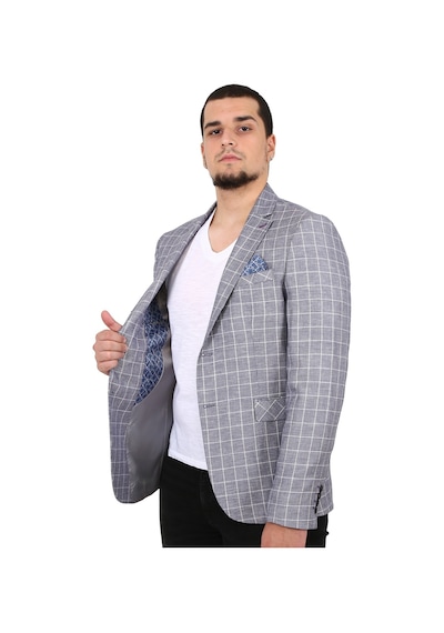 Sposo 5137 Dar Kalıp Kareli Gri Erkek Blazer Ceket Gri