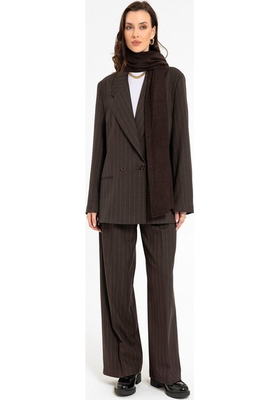 Antioch Kadın Çizgili Oversize Blazer Ceket Kahve