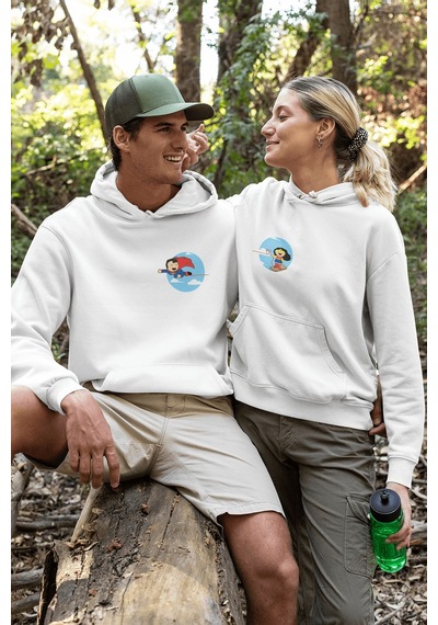Süpergirl Ve Süperman Sevgili/çift/arkadaşlık 2'li Kapşonlu Sweatshirt Seti Beyaz