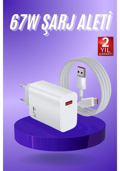 Beyaz Ultra Plus Hızlı Şarj Seti Şarj Adaptörü Ve Kablosu 67w Diğer 12685479