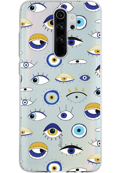 Xiaomi Redmi Note 8 Pro İle Uyumlu 1mm Slim Fit Nazar Boncuğu 2 Baskılı Şeffaf Kılıf Şeffaf