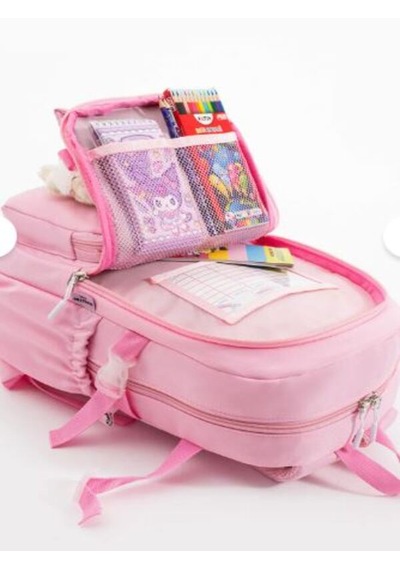 Trg Pembe Roxyy Stiitch Kore Kawaaii Okul Çantası Seti Sırt Çantası + Beslenme Çantası + Kalemlik