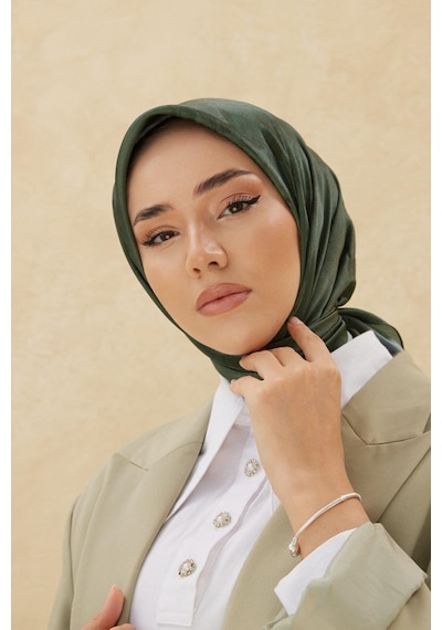 Silk Home Desenli Shiny Eşarp - 8647 - Asker Yeşili Asker Yeşili