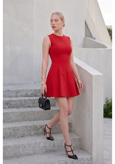 Lela A Kesim Dikiş Detaylı Mini Boy Davet Elbise Kadın Elbise 6523003 Kırmızı