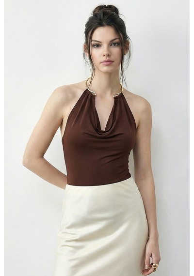 Shade Kadın Boyundan Aksesuarlı Degaje Yaka Altı Çıtçıtlı Bodysuit 3546 60286007 - Acı Kahve Çok Renkli Shade Kadın Boyundan Aksesuarlı Degaje Yaka Altı Çıtçıtlı Bodysuit 3546 60286007 - Acı Kahve Çok Renkli