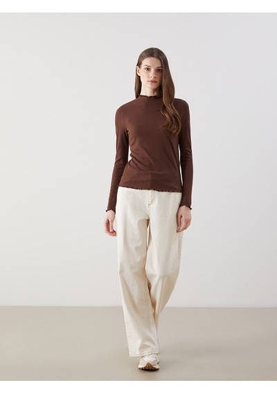 Lcw Modest Kahverengi Dik Yaka Kadın Body