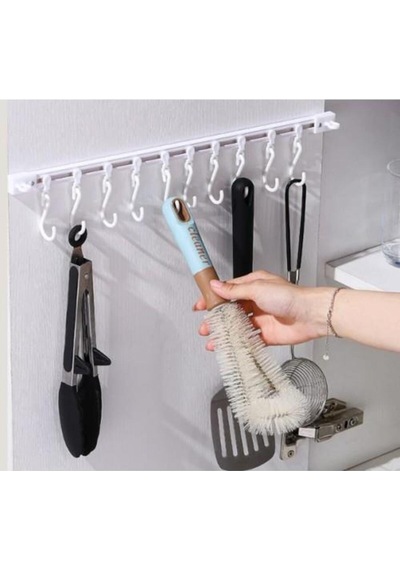 Ayarlanabilir Kendinden Yapışkanlı 10 Kancalı 40 Cm Pratik Askı Mutfak Banyo Takı Askısı Plastik Bey Diğer