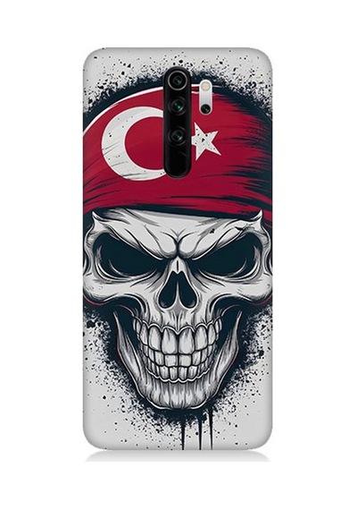 Xiaomi Redmi Note 8 Pro Uyumlu Bayraklı Kuru Kafa Desenli Silikon Kılıf Çok Renkli
