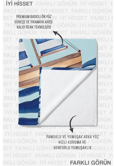 Yelkenli Marine Mavi Plaj Havlusu - Akdeniz Nautical Minimal Açık Hızlı Kuruyan Mikrofiber Havlu Mat Şakayık