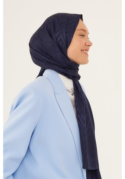 Mirsoy Scarf Zikzak Desen Parlak Jakar Şal - Lacivert Lacivert
