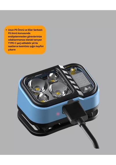 Home Üç Renkli Led Kafa Feneri 53 Mod Güç Göstergeli Type C Şarjlı