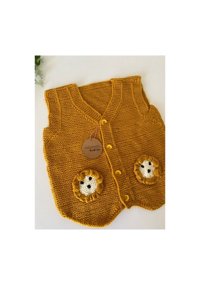 Adenya Sepeti El Örgüsü Aslan Figürlü Bebek Yeleği Handmade Hardal Detaylı