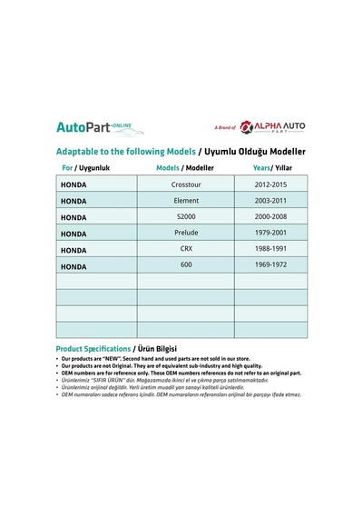 Honda İçin Davlumbaz Klipsi- 10 Adet
