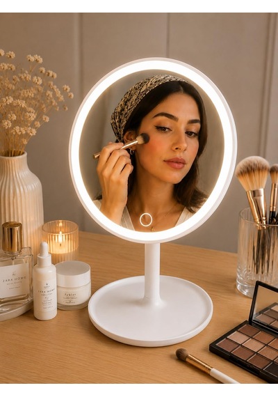 Led Işıklı Makyaj Aynası Dokunmatik Masaüstü Kozmetik Aynası Şarjlı Beyaz Belirtilmemiş