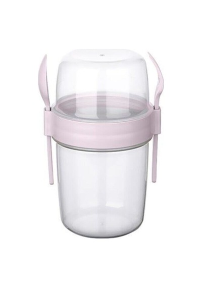 Çift Hazneli Bebek Saklama Kabı Mama Müsli Kabı Çatal Kaşık Dahil Plastik Pembe Diğer