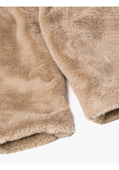 Koton Kapüşonlu Oversize Peluş Kısa Kaban Vizon 3wak00073ew Vizon