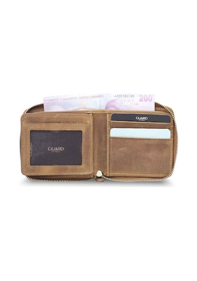 Guard Antik Taba Fermuarlı Yatay Mini Deri Cüzdan - Grd2403xw22459 Çok Renkli